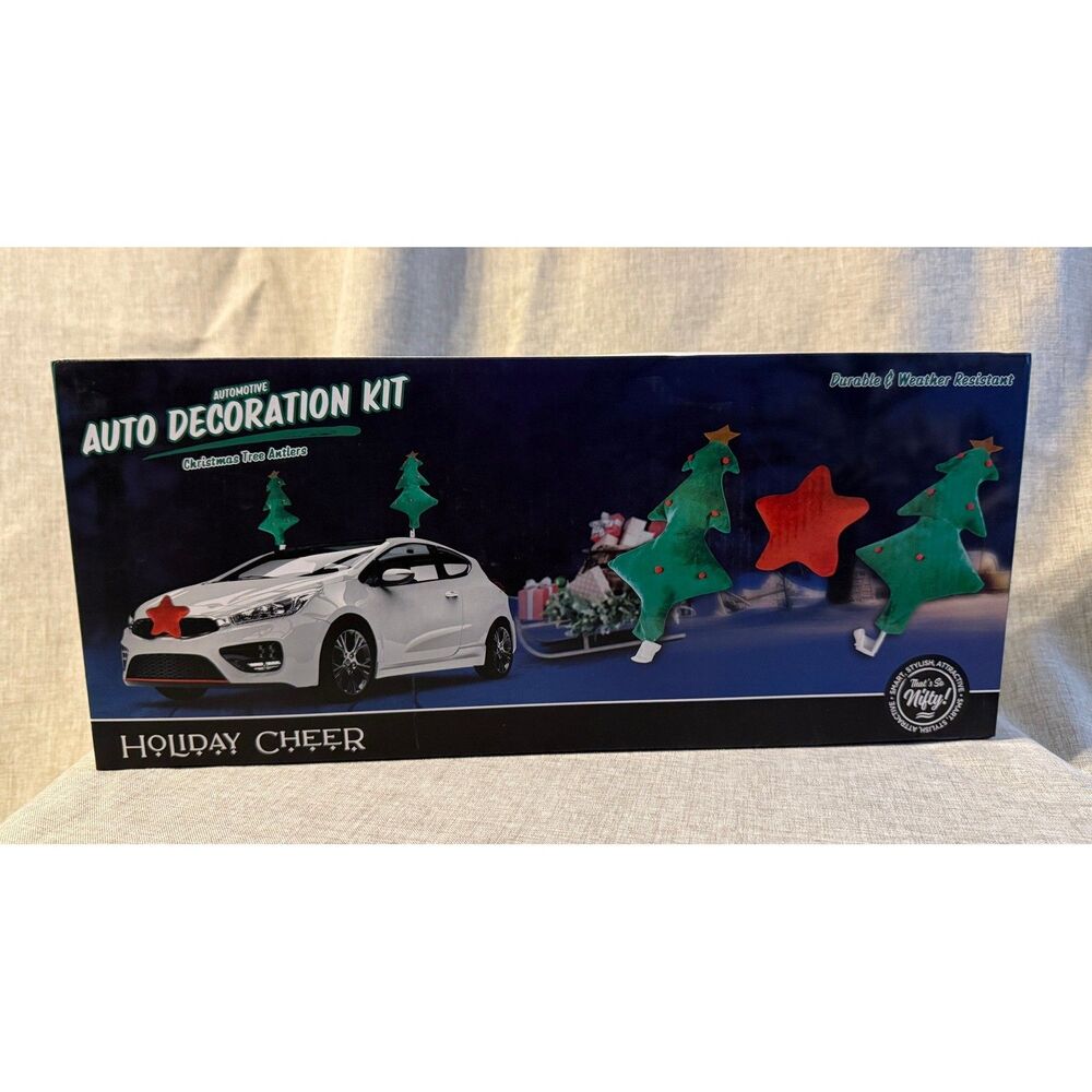 Nifty Holiday Cheer Auto Decoration Kit Christmas Tree Antlers NEW IN BOX
